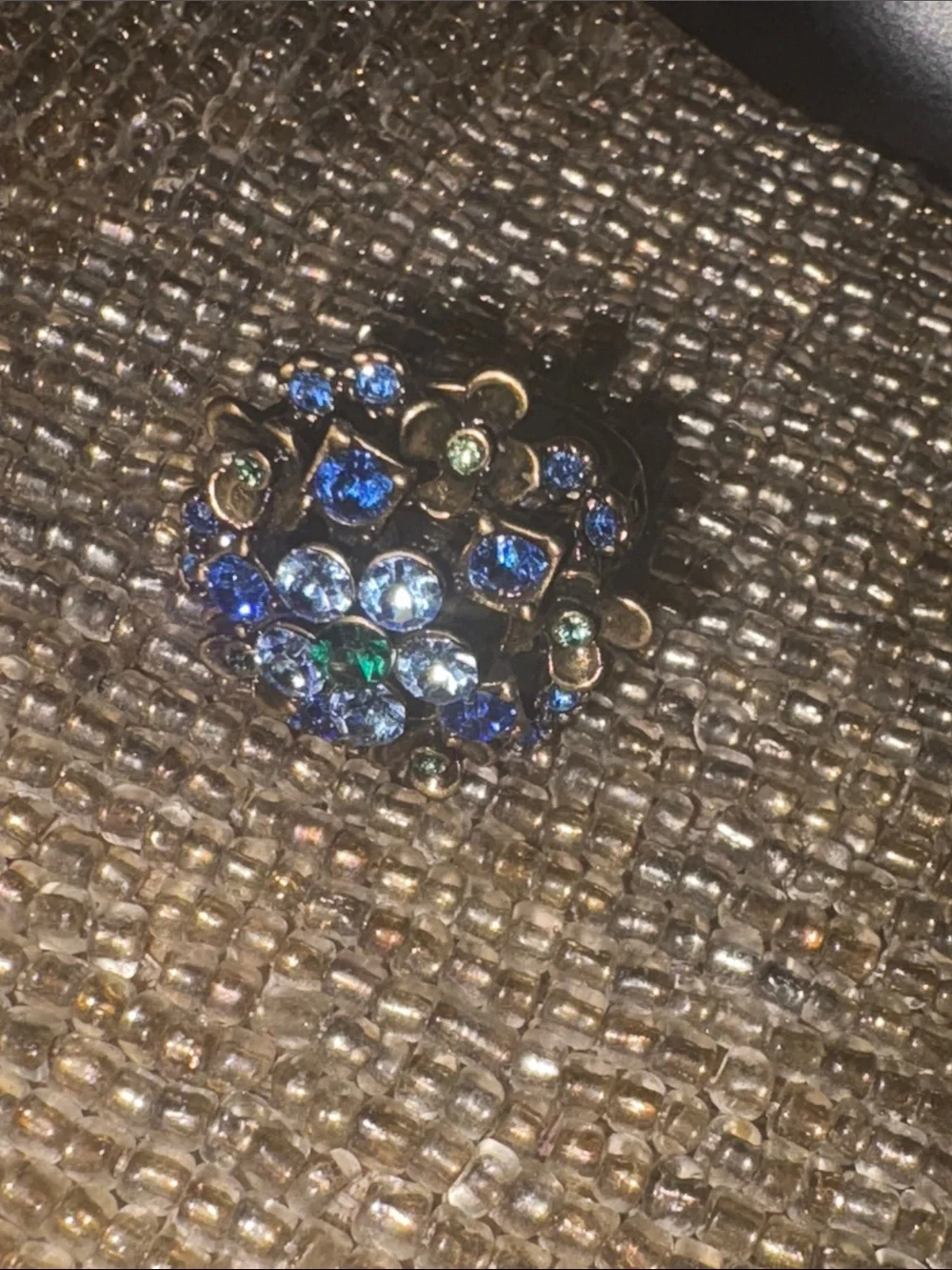 Vintage QVC Gold-Tone Floral Cocktail Ring with Blue and Green Crystals
